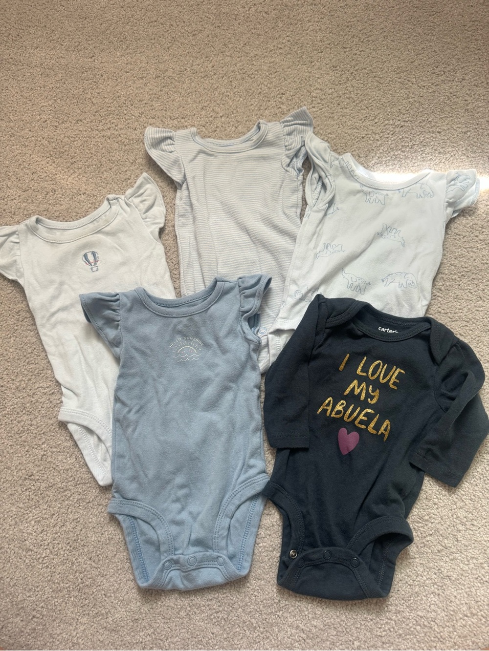 All 5 Carter's!  'I Love My Abuela' Long-Sleeve Bodysuit with Pastel Mix 3 month